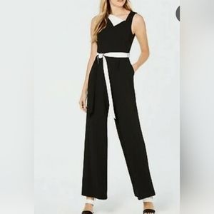 Calvin Klein Pant Jumpsuit Black & White Colorblock Sleeveless sz 14